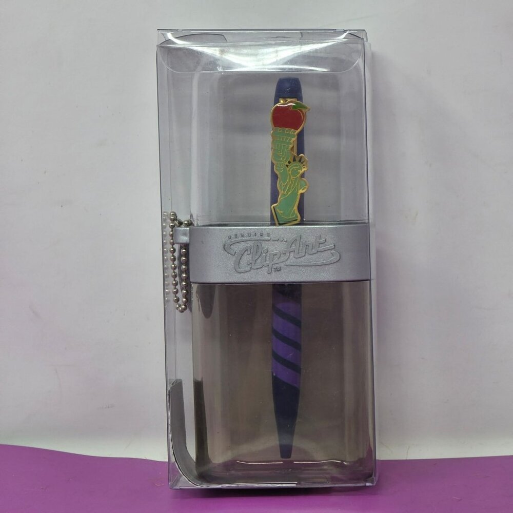 Vintage Genuine Clip‎ Art Pen With Statue Of Liberty Apple Design In Display Box